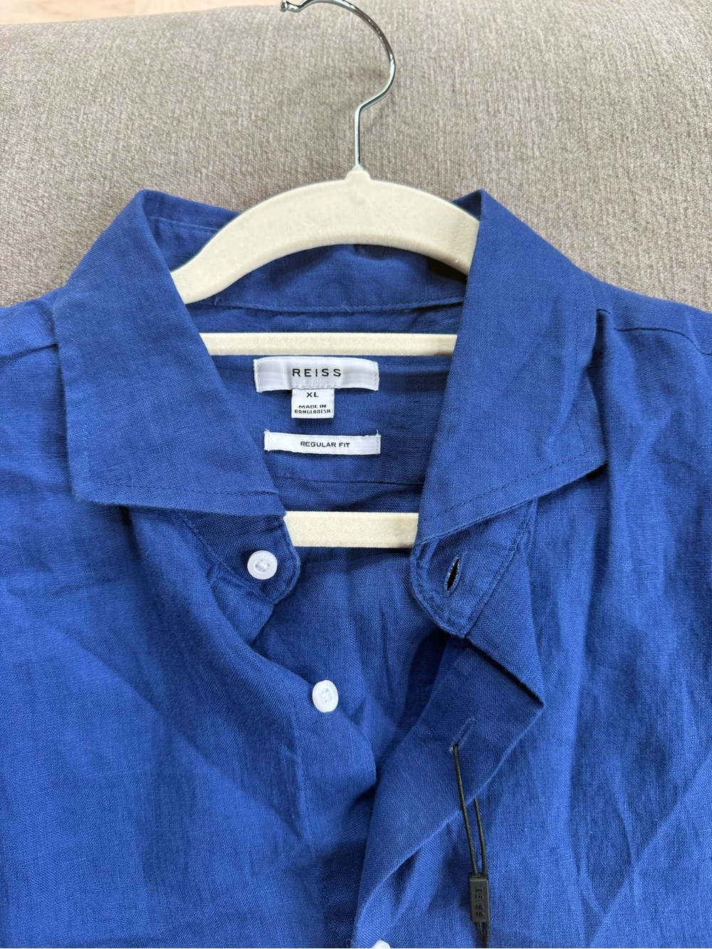 Reiss Men's Royal Blue Linen Button-Down Shirt